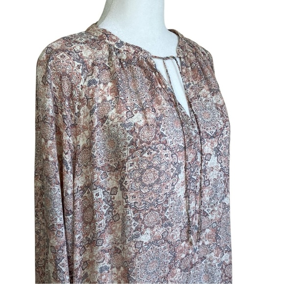 Lucky Brand Pastel Pink Boho Printed Peasant Blouse w Tie Flowy Lightweight XL - Picture 7 of 16